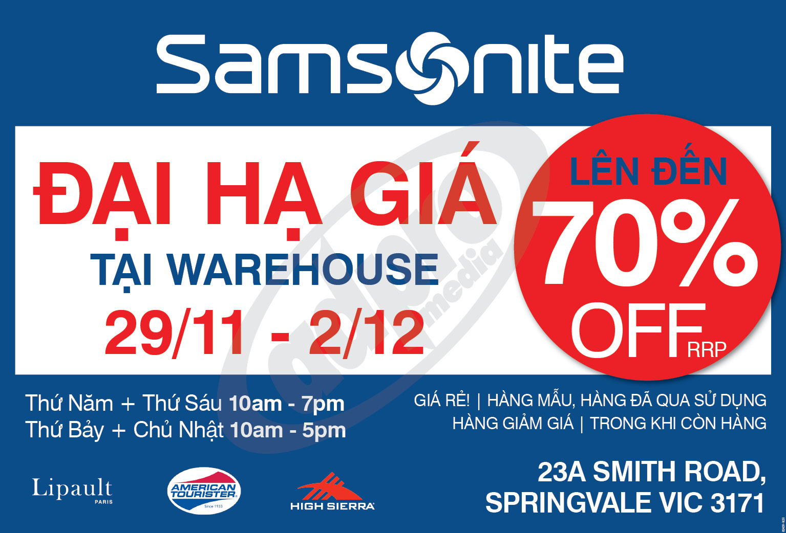 Samsonite Australia đại hạ giá, đại hạ giá tất cả vali của các thương hiệu nổi tiếng lên đến 70%.